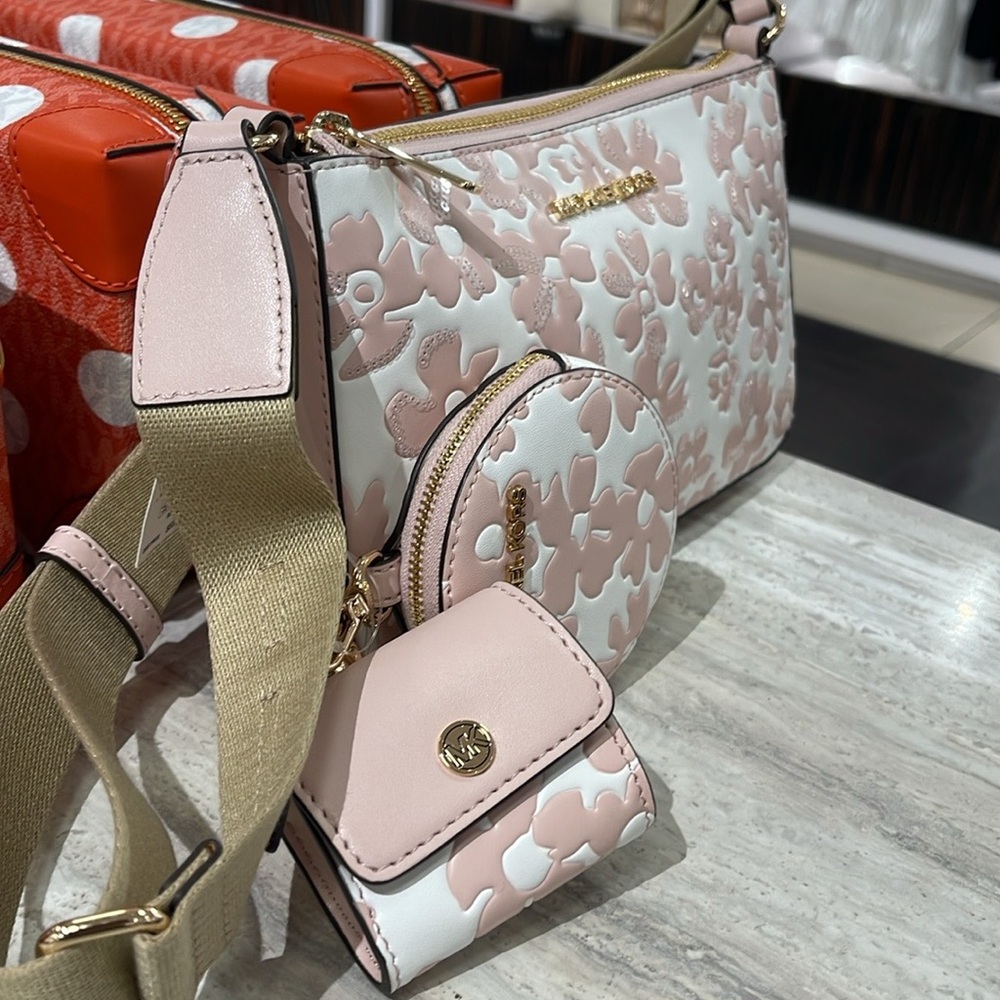 Michael Kors Jet Set Sm Sequined Floral Print Crossbody w Case for Apple AirPod - Picture 8 of 16